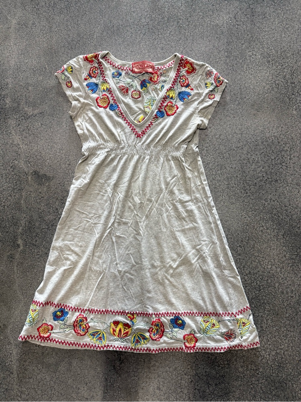 Johnny Was Cream Dress with Multicolor Floral Embroidery